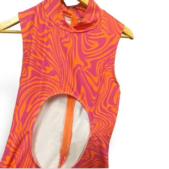 Dolls Kill Swirl Jumpsuit Shorts Mock Neck Romper - Picture 3 of 7